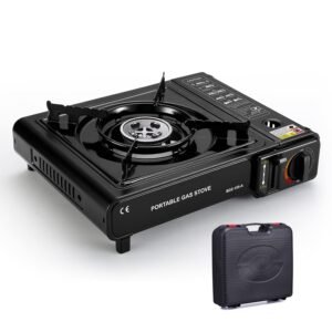 Portable Butane Gas Camping Stove with Adjustable Flame & Safety Lock