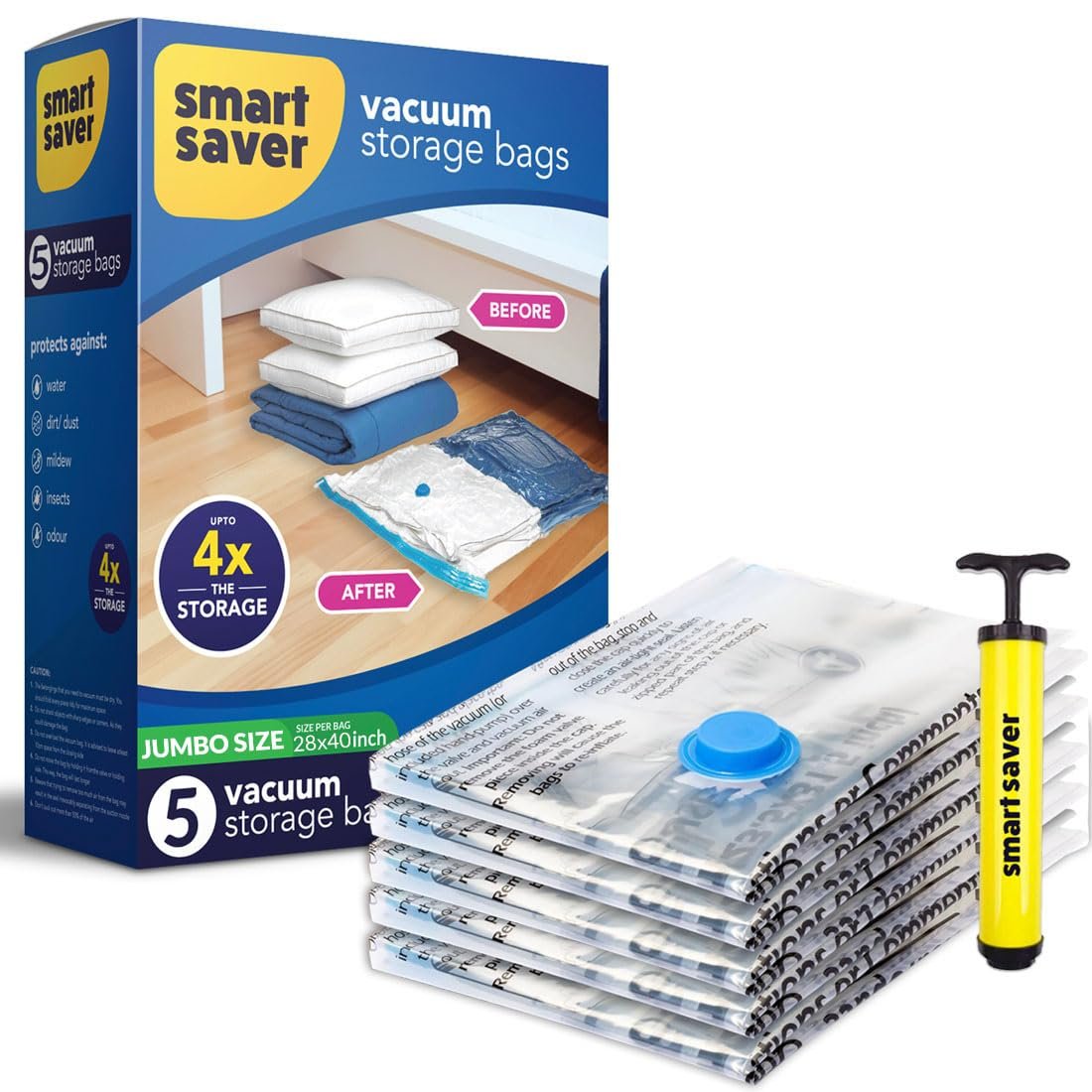 Smart Saver Vacuum Storage Compression Zip lock Bags 5 Pack Jumbo