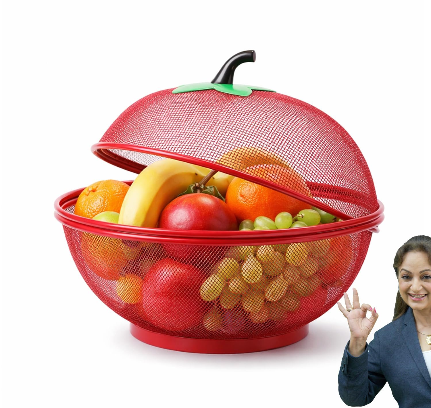 Fruit Basket for Kitchen Apple Shape with Net Cover