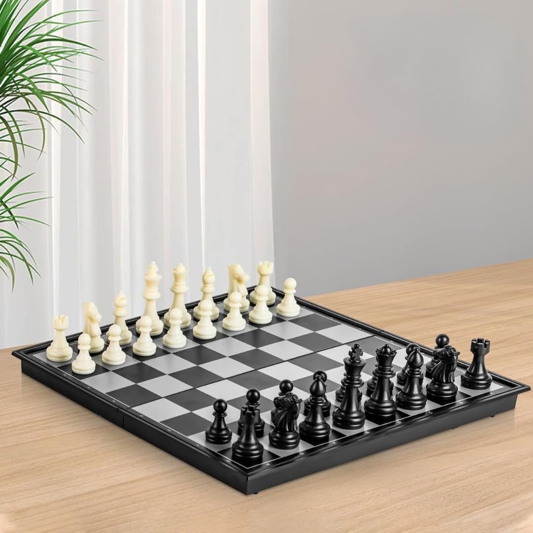 Magnetic Chessboard Game Set with Folding Travel Friendly Portable Storage Case Chess Board