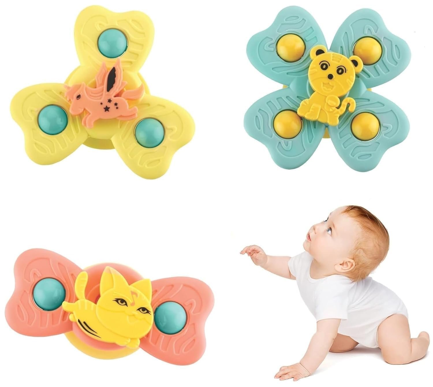 PB Prime Brands Strong Suction Cup Fidget Rotating Sensory Bath Toys for Baby 6 12 18 Months