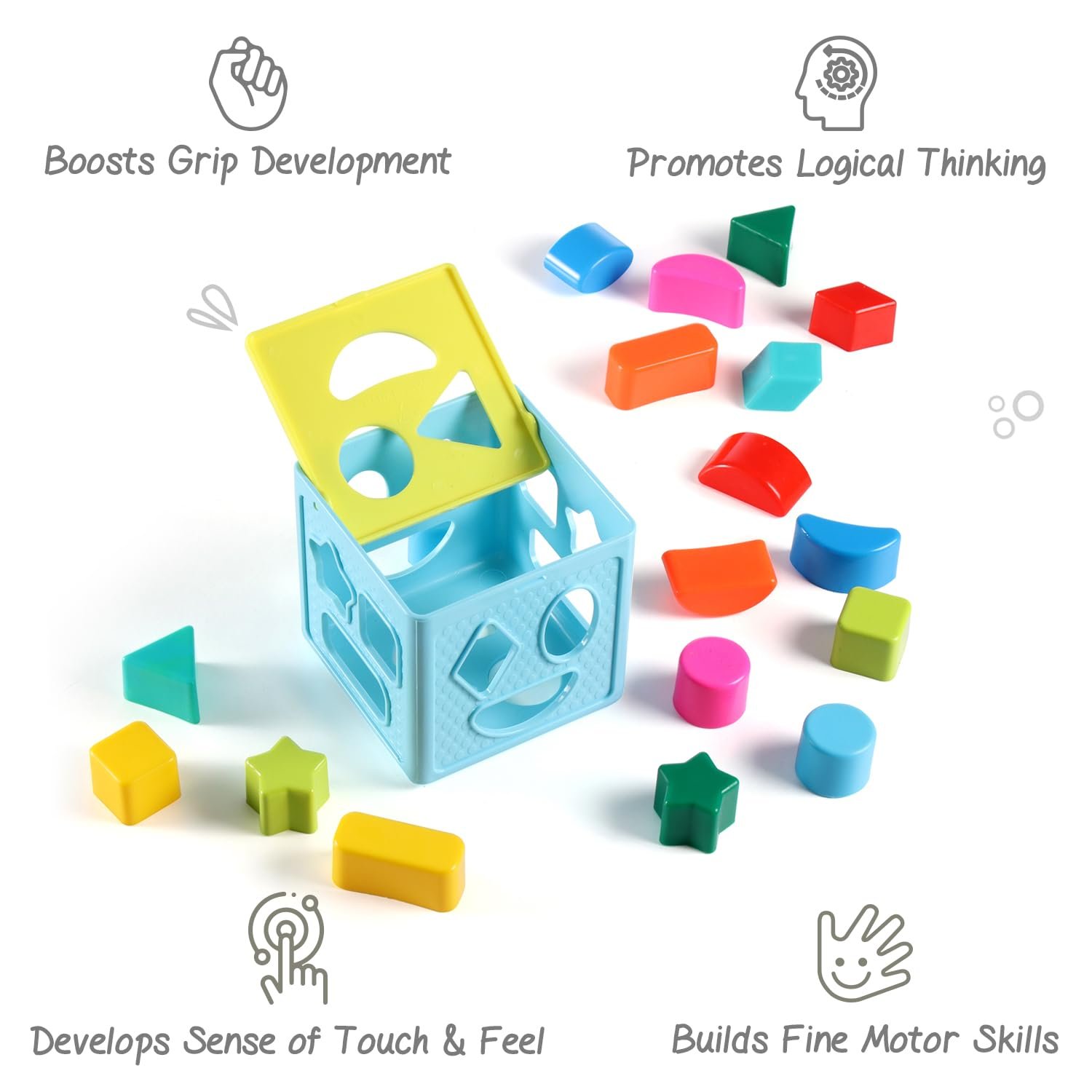INTELLIBABY Premium Shape Sorter Cube–Montessori Sensory Learning & Stacking Toy for Babies & Toddlers 1–5 Years
