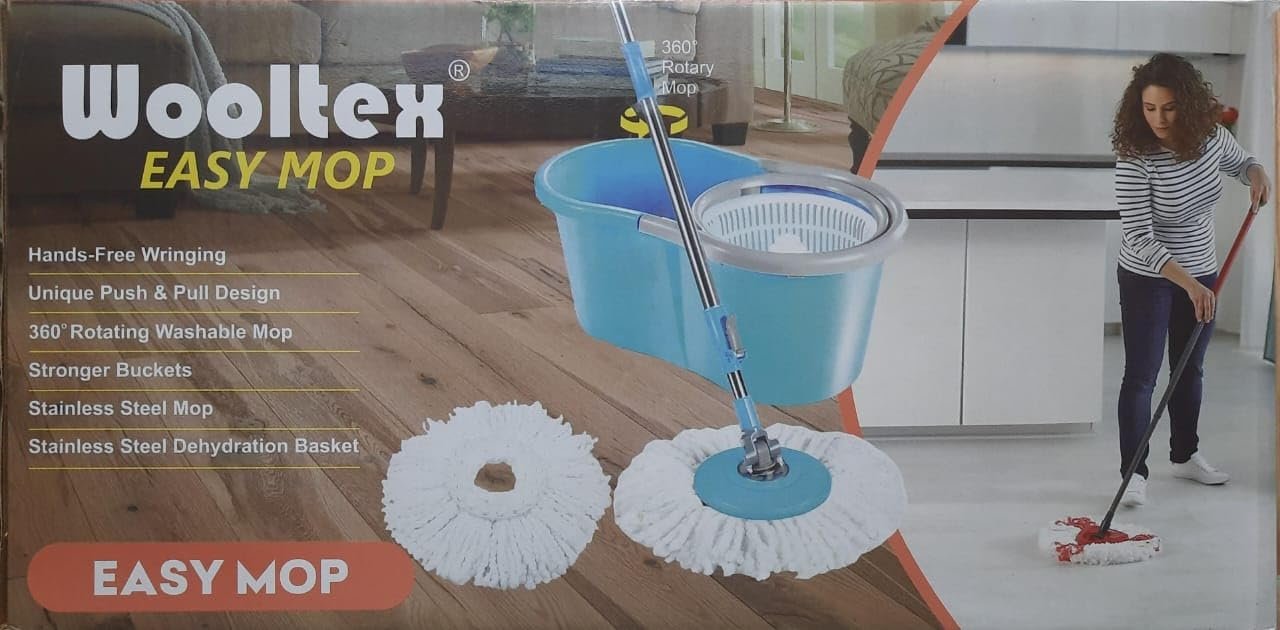 Easy Bucket Mop with 2 Microfiber Wet Dry Mophead Floor Cleaning pocha Extendable Handle